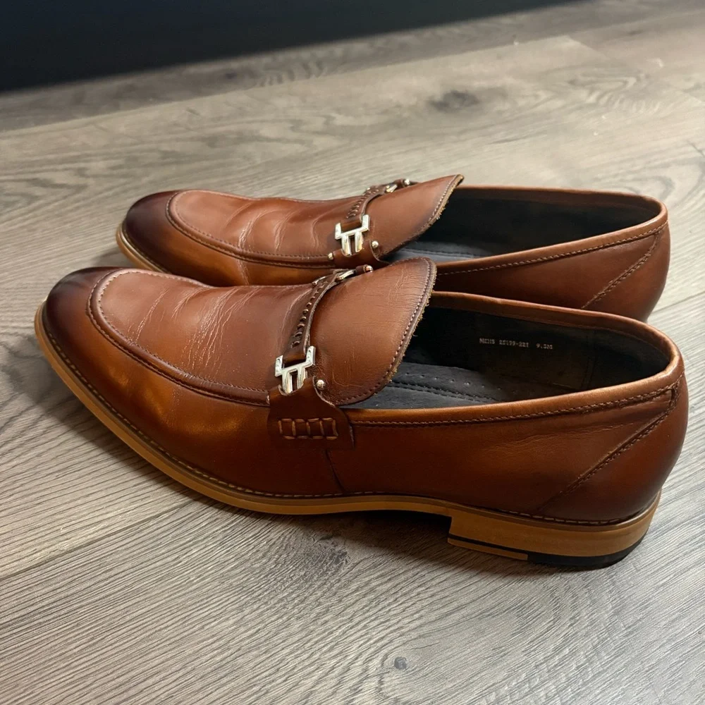 Stacy Adams Duval Moc-Toe Bit Slip-On Dress Loafers Cognac Leather Preppy Office